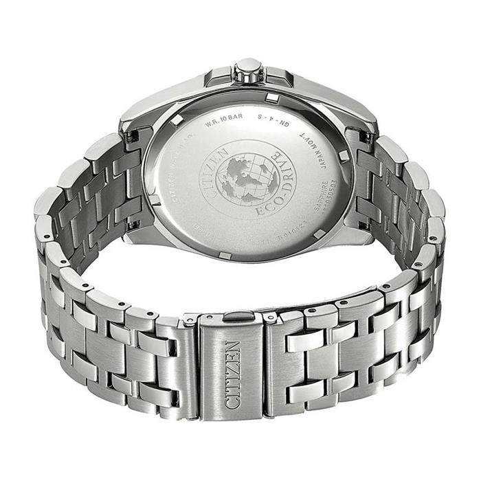 Men's stainless steel watch with eco drive and date