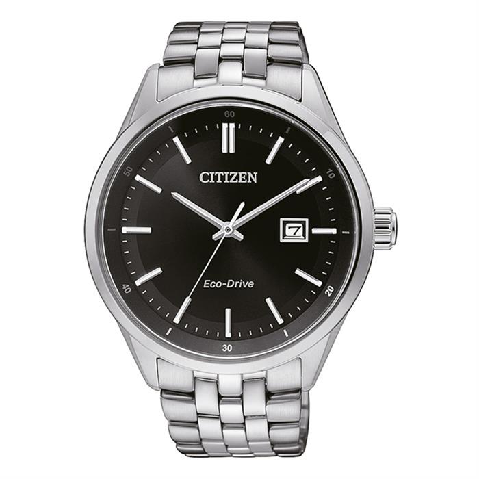 Elegant silver eco-drive men's watch