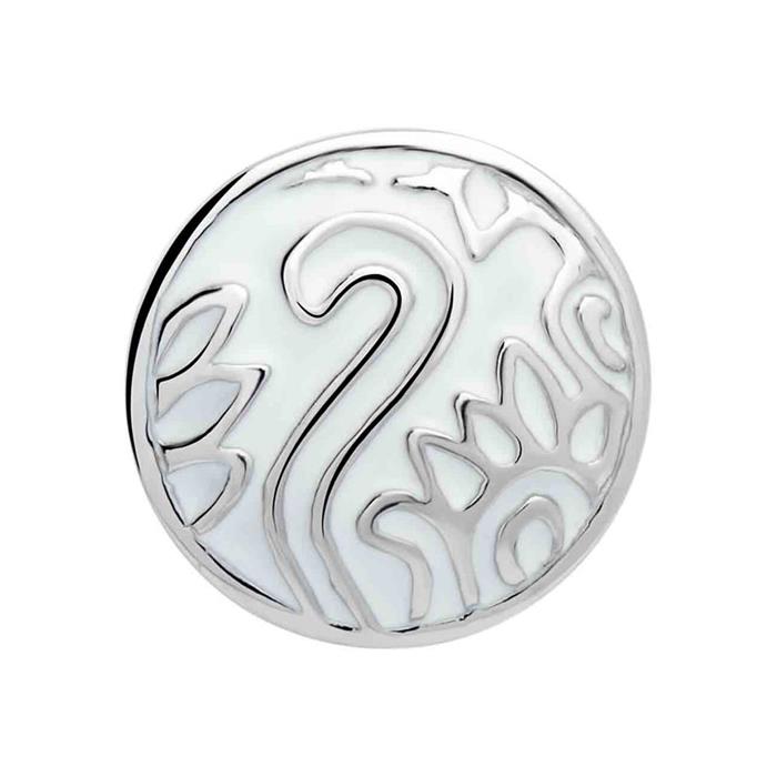 Button enamel white-silver pattern