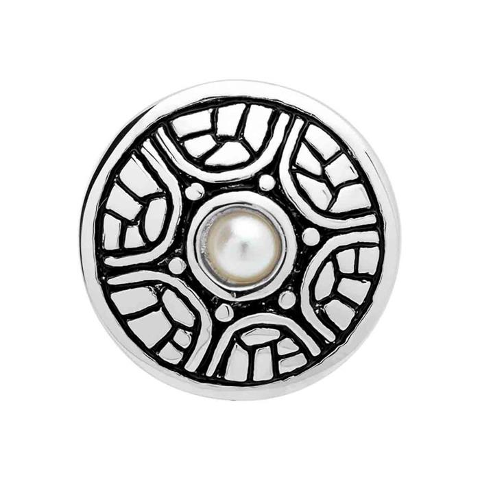 Button with white pearl trimming