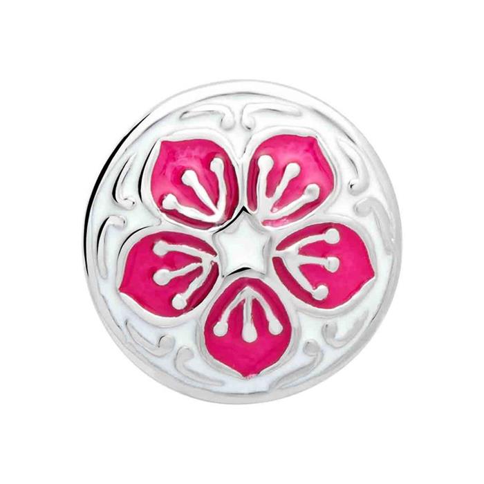 Botón esmalte rosa y blanco motivo floral