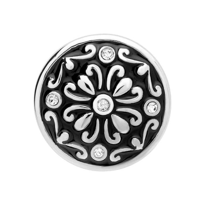 Button black-silver-pattern zirconia