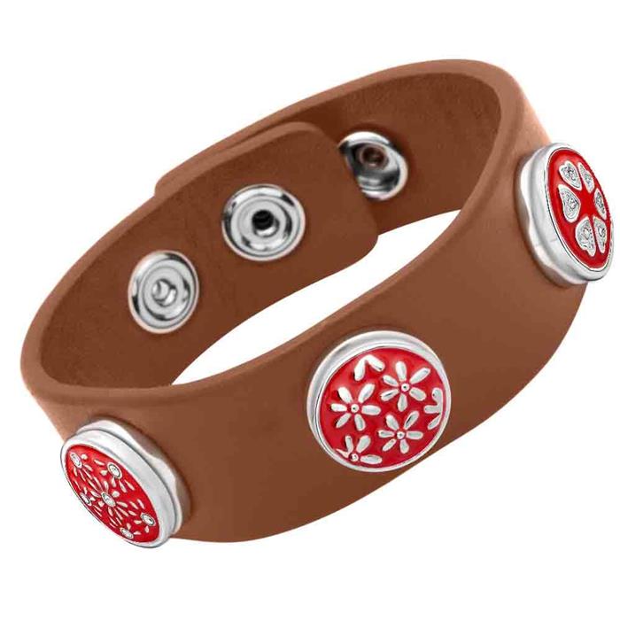 Button enamel red-silver flower pattern