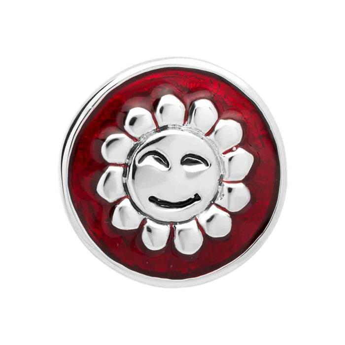 Button rötliche Emaille lächelnde Sonne
