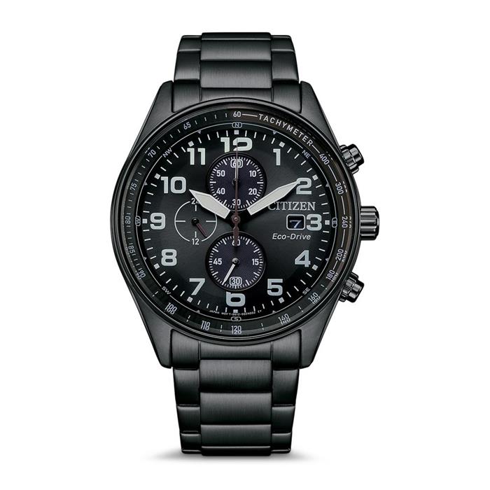 Men's stainless steel solar watch, IP black