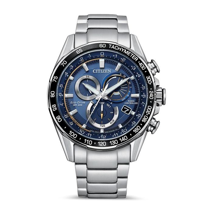 Men's radio controlled chronograph with eco-drive, stainless steel