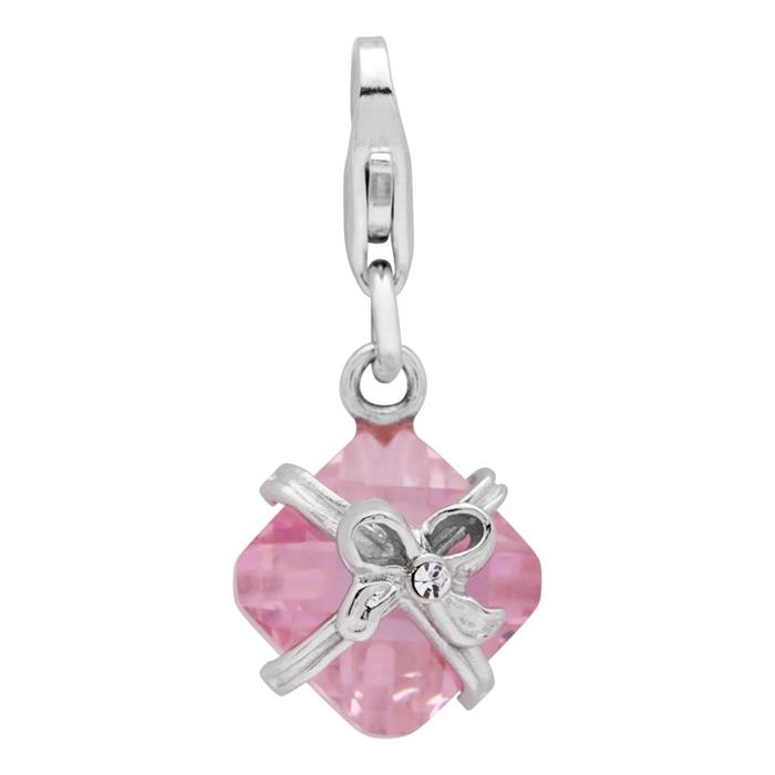 Sterling silvercharm gift with pink zirconia