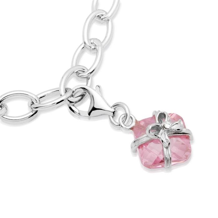 Sterling silvercharm gift with pink zirconia