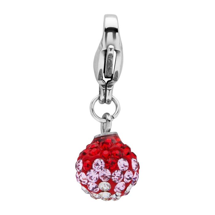 Stainless steel charm with red and white zirconia