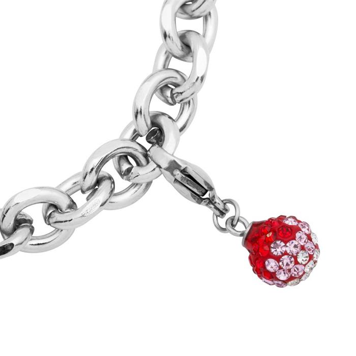 Stainless steel charm with red and white zirconia