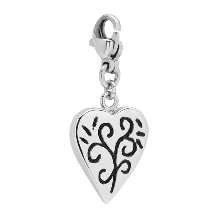 Stainless steel heart charm decorated on both sides