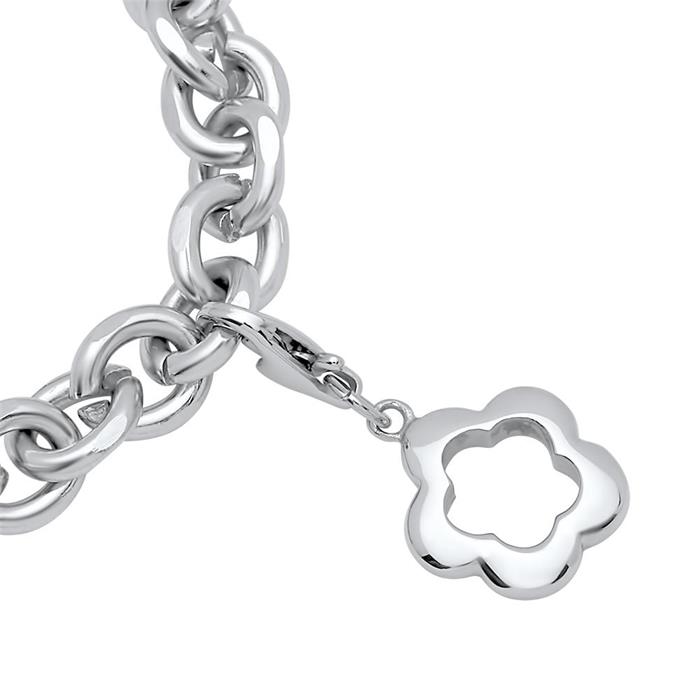 Polished stainless steel charm with flower pattern