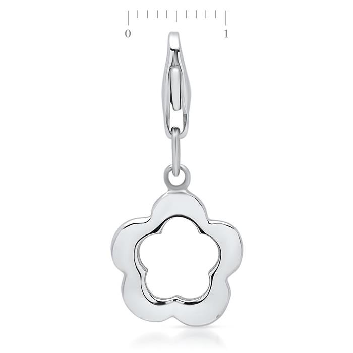 Polished stainless steel charm with flower pattern