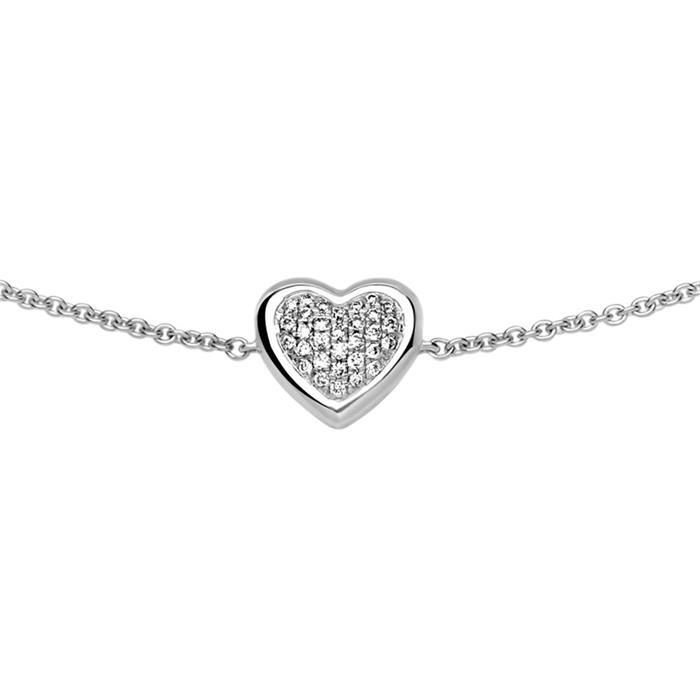 Heart bracelet in 14ct white gold with diamond set