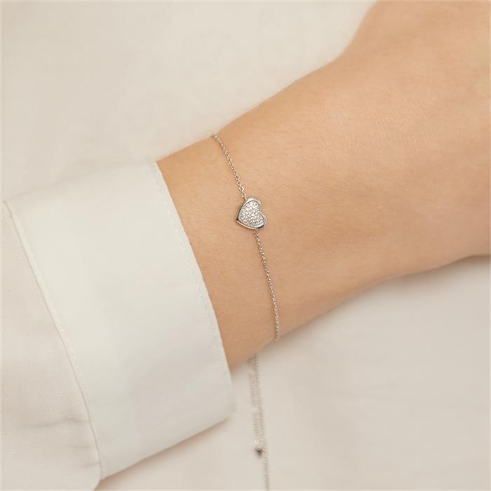 Heart bracelet in 14ct white gold with diamond set