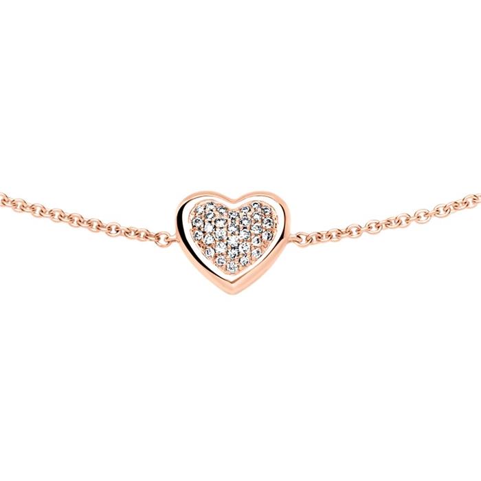 14ct rose gold bracelet with diamond-set heart
