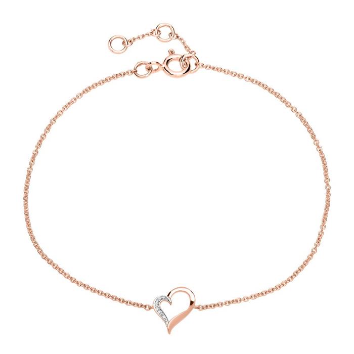 Heart bracelet in 14ct rose gold with diamonds