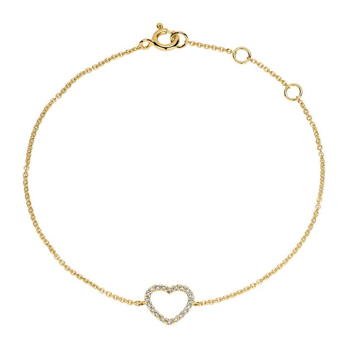 Ladies heart bracelet in 14ct gold with diamonds
