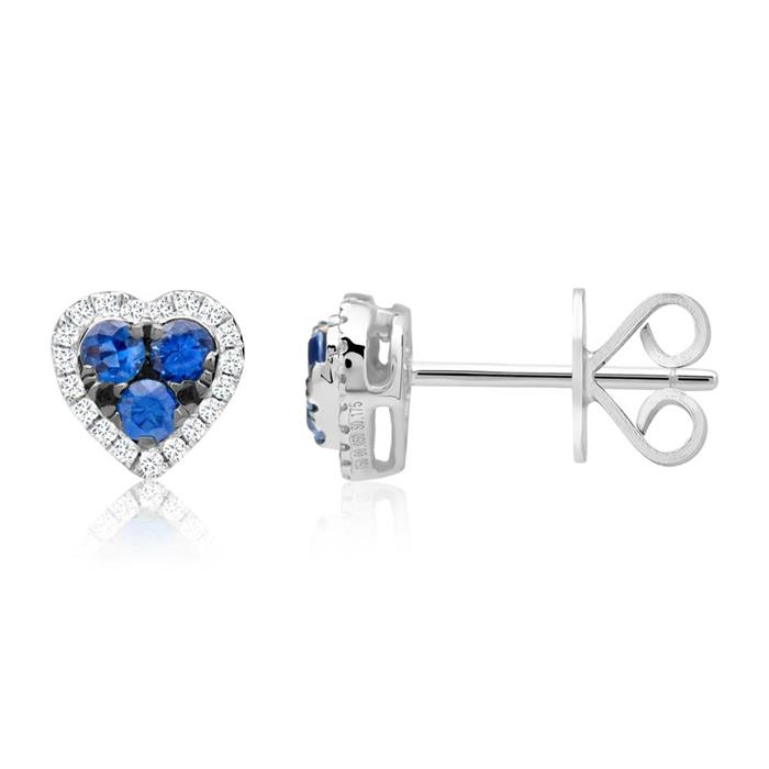 Diamond earrings hearts sapphires 0,45ct total