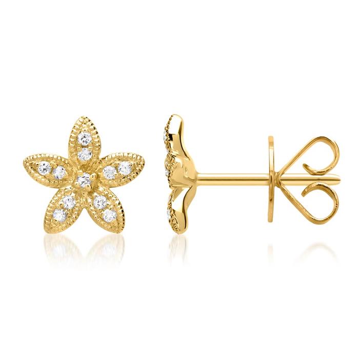 Flower earrings 18ct yellow gold 22 diamonds