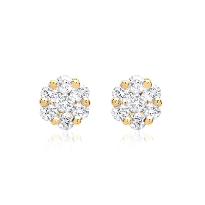 Stud Earrings 18ct Yellow Gold 14 Diamonds 0,24ct