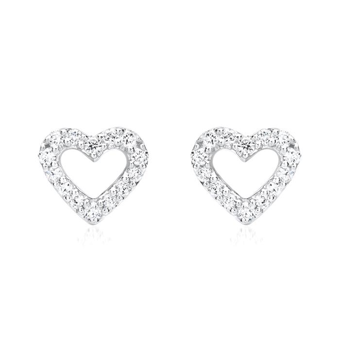 18ct white gold stud earrings heart 28 diamonds
