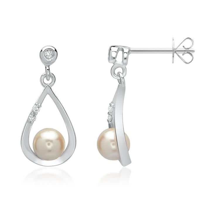 Weißgold-Ohrringe Perlen 6 Diamanten 0,054 ct.
