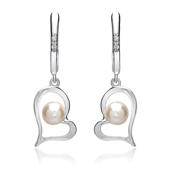 14 quilates pendientes corazón oro blanco 4 diamantes