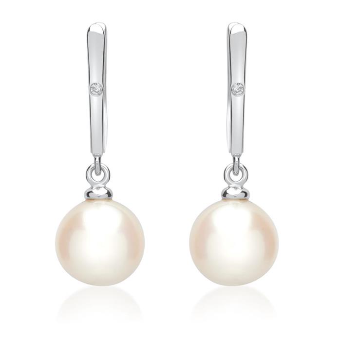 White gold earrings pearls 2 diamonds 0,018ct