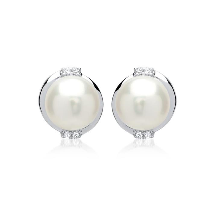 14ct white gold earrings pearl 8 diamonds