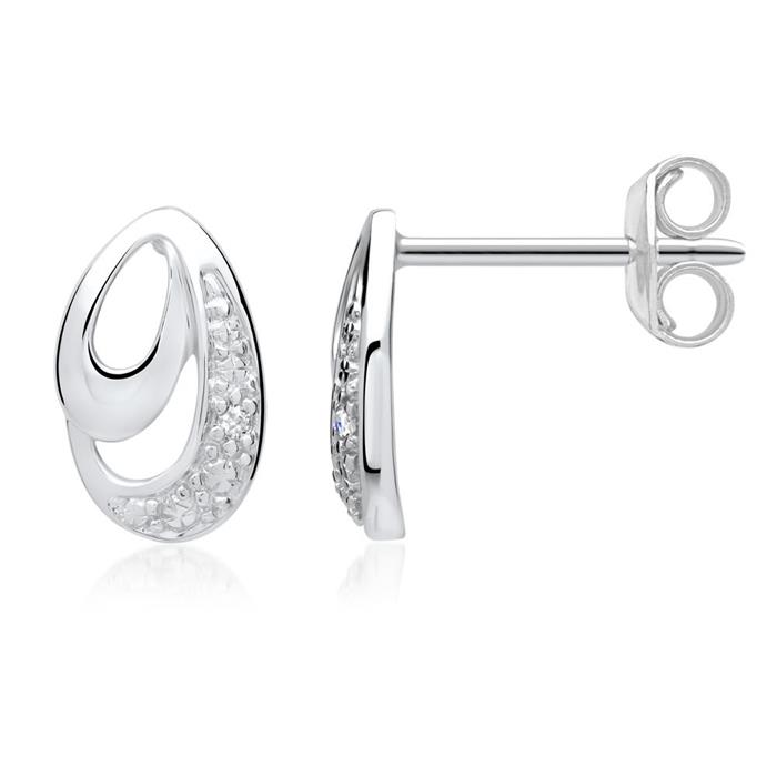 Earrings 14ct white gold 2 diamonds 0,0104ct