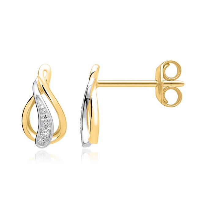 Pendientes 14 quilates oro amarillo 2 diamantes 0,0112 ct.