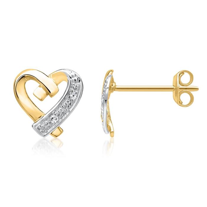 14ct earrings yellow gold heart 4 diamonds