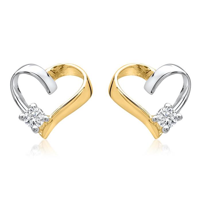 14ct earrings yellow gold heart 2 diamonds