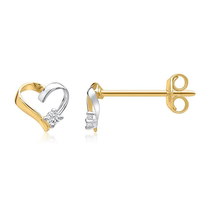 14ct earrings yellow gold heart 2 diamonds