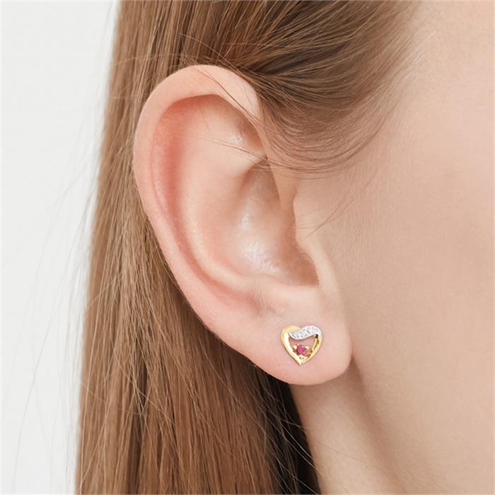 14ct earrings 2 rubies 2 diamonds