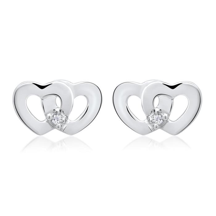 14ct white gold earrings hearts 2 diamonds