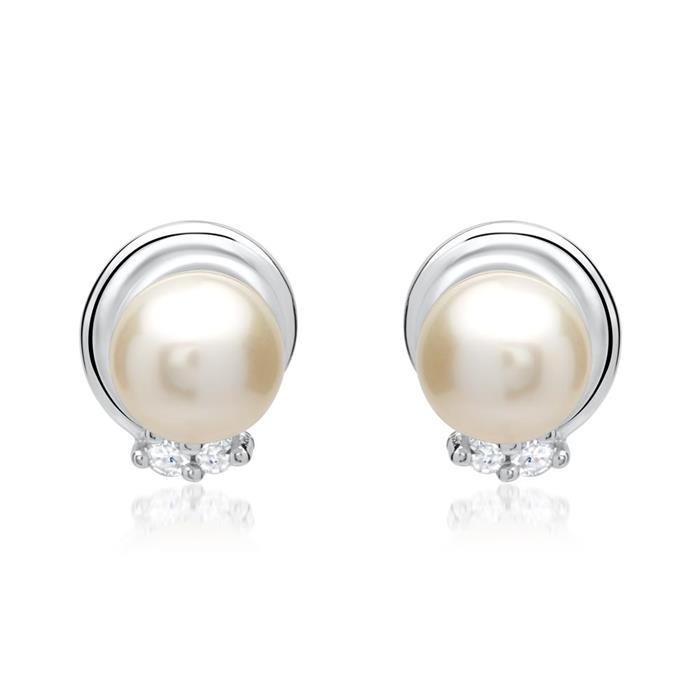 585er Weißgold-Ohrringe Perle 4 Diamanten