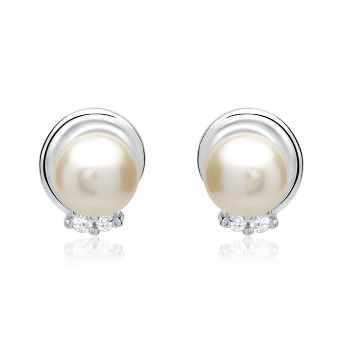 14 quilates pendientes oro blanco perla 4 diamantes