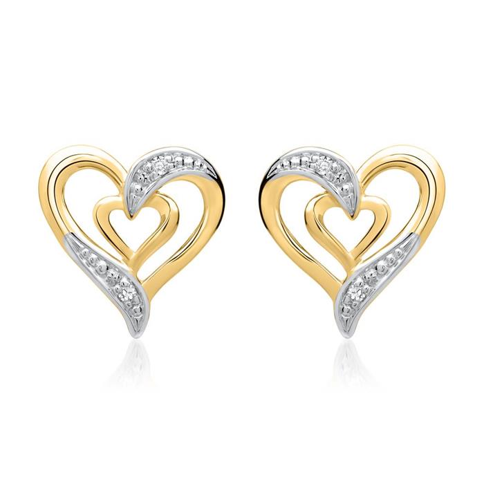 585er Gelbgold-Ohrringe Herz 4 Diamanten