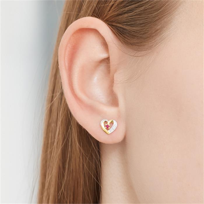14ct earrings 2 rubies 2 diamonds 0,008 hoops.