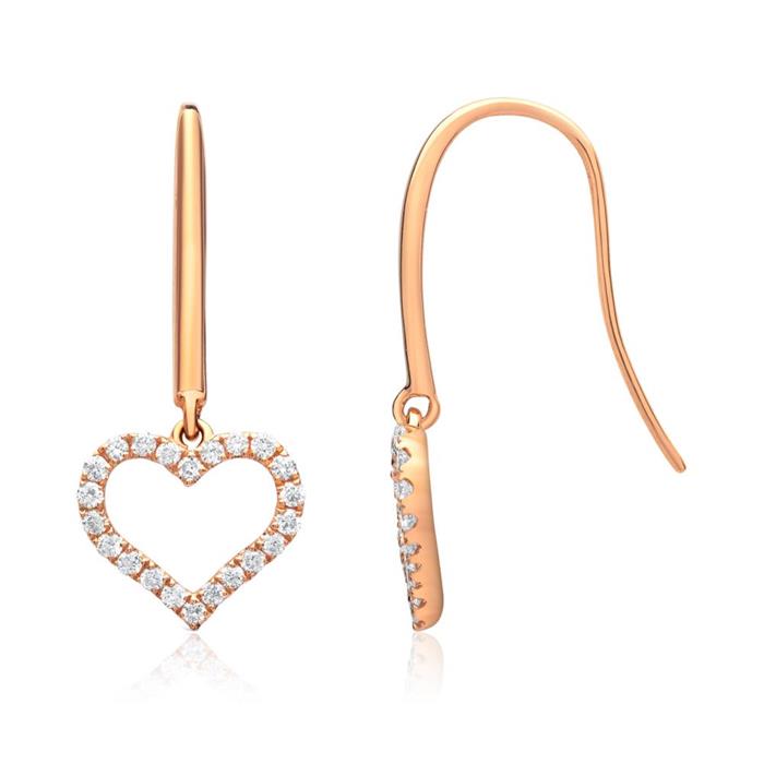 Pendientes coraz&#xF3;n oro rosa 18 quilates 44 diamantes