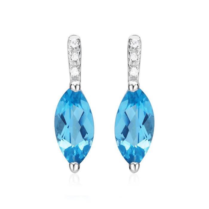 14ct white gold stud earrings blue topaz 6 diamonds