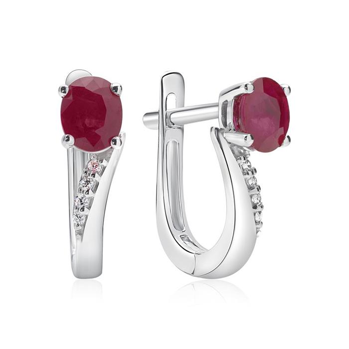 Hoops 14ct white gold 8 diamonds and 2 rubies