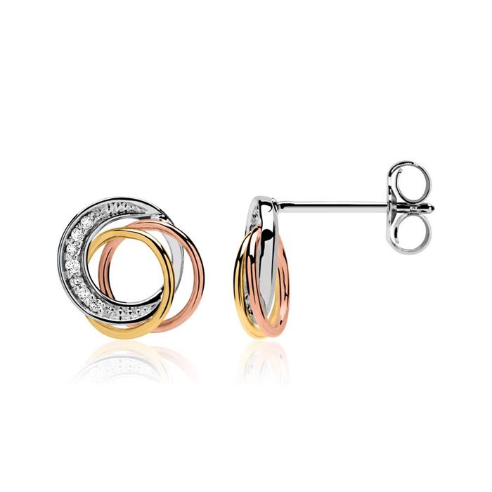 Earrings 14ct white gold tricolor diamonds