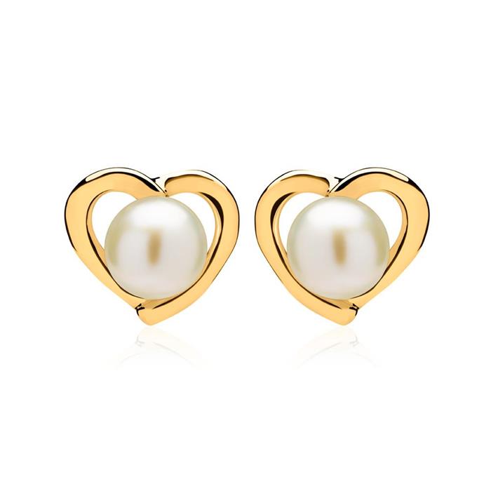 14ct gold earrings heart with freshwater pearls