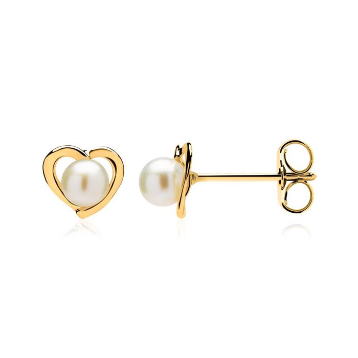 14 karaat gouden oorbellen hart met zoetwaterparels