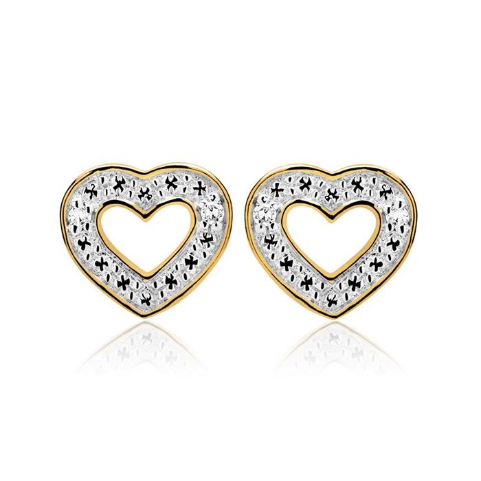 Heart earrings 14ct yellow gold with diamonds