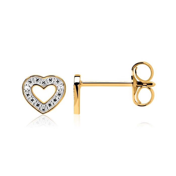 Heart earrings 14ct yellow gold with diamonds