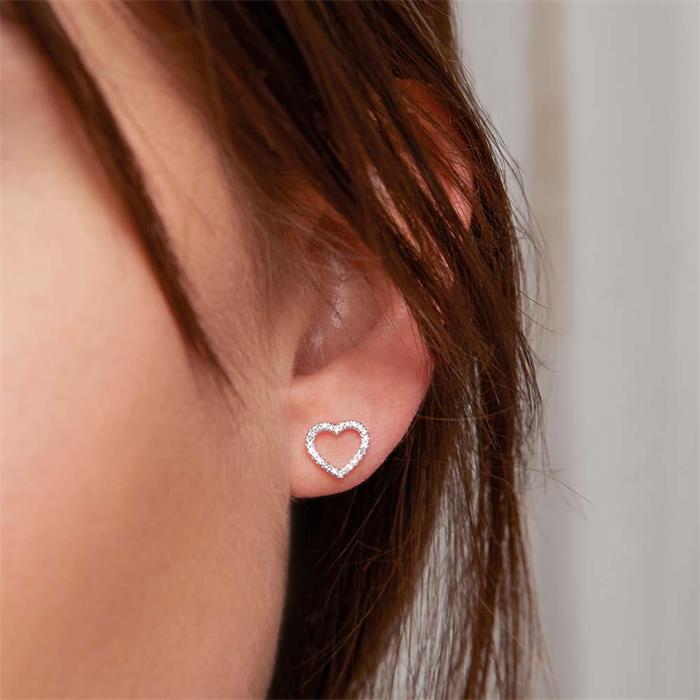 Ladies heart earrings in 14 k gold with diamonds